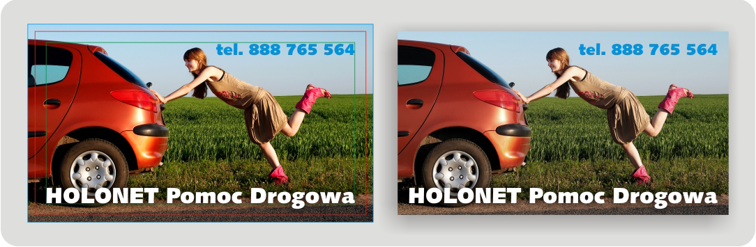 Po lewej plik wyświetlany na ekranie monitora, po prawej kolory na gotowym wydruku